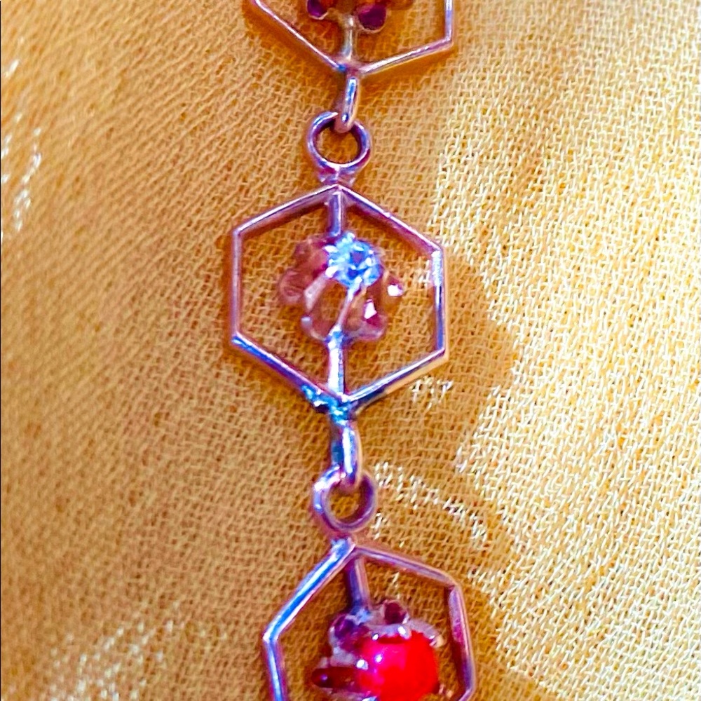 Coral & Diamond in Gold Pendant~ Vintage